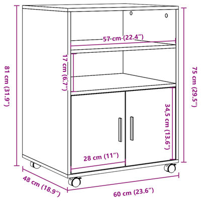 vidaXL Rolkast 60x48x81 cm bewerkt hout oud houtkleurig