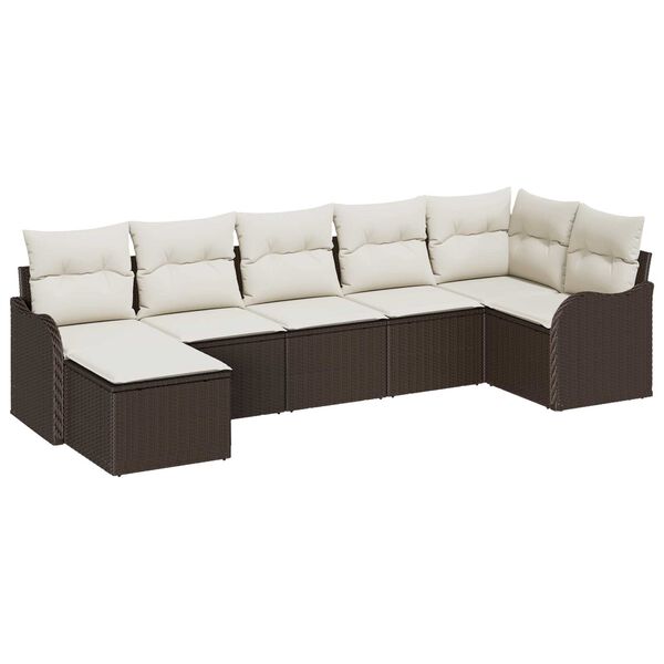 vidaXL Tuin Sofa Set met kussen 7 pcs Bruin en wit Poly riet