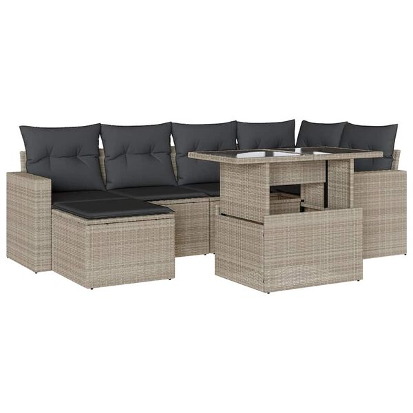 vidaXL 7-delige Loungeset met kussens poly rattan lichtgrijs