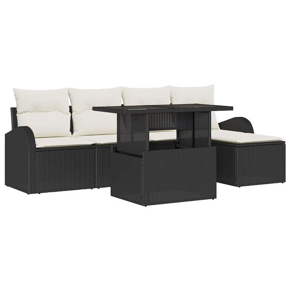 vidaXL Tuin Sofa Set met kussen 6 pcs Zwart poly rattan