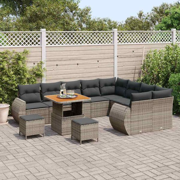 vidaXL Tuin Sofa Set met kussen met opslag 12 pcs Grijs Poly Rattan