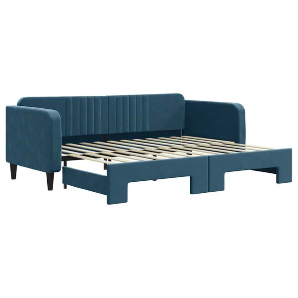 vidaXL Slaapbank met onderschuifbed 90x200 cm fluweel blauw
