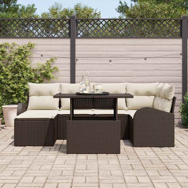 vidaXL Tuin Sofa Set met kussen 7 pcs Bruin en cr&egrave;me