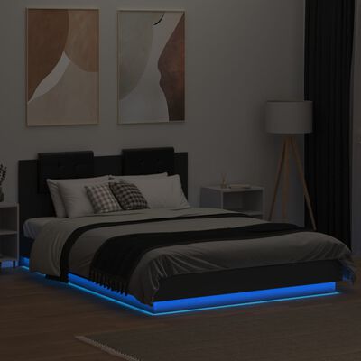 vidaXL Bedframe met hoofdeinde en LED-verlichting zwart 150x200 cm