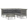 vidaXL 6-delige Loungeset met kussens poly rattan grijs