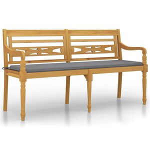 vidaXL Bankje Batavia met grijs kussen 150 cm massief teakhout