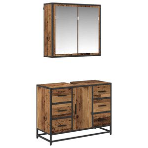 vidaXL Badkamermeubelset 2 st Oud Hout 80 x 33 x 60 cm Bewerkt hout