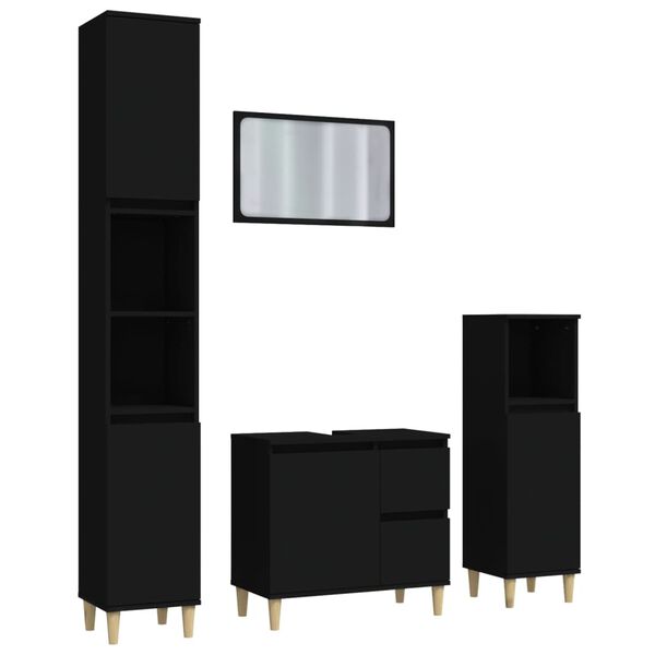 vidaXL 4-delige Badkamermeubelset bewerkt hout zwart