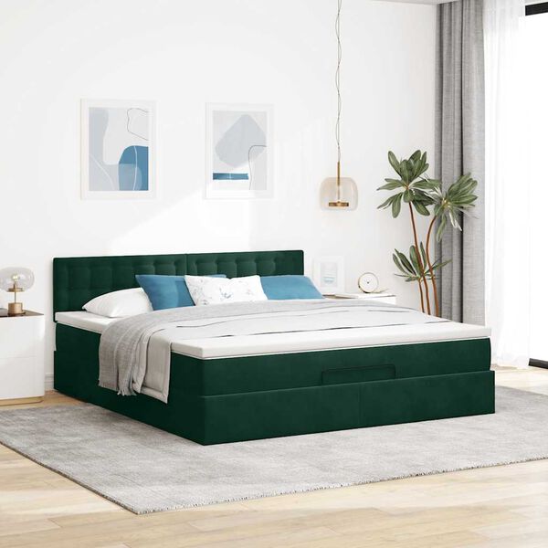 vidaXL Ottoman bed met matras 180x200 cm fluweel donkergroen