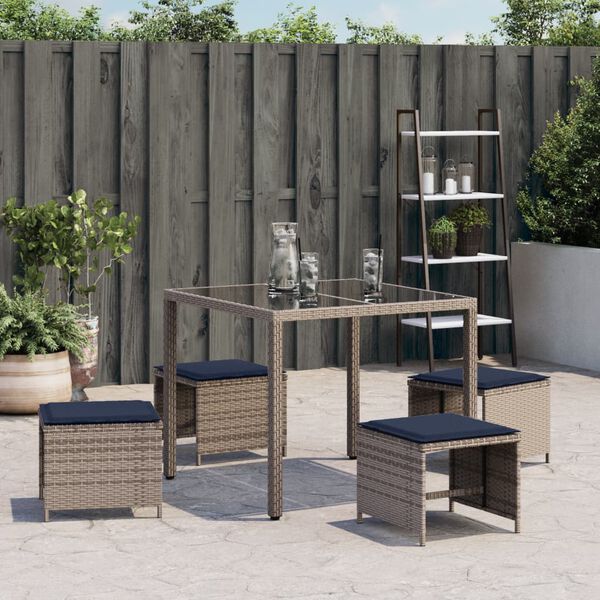vidaXL Tuinkrukken 4 st met kussens 40x40x35 cm poly rattan grijs