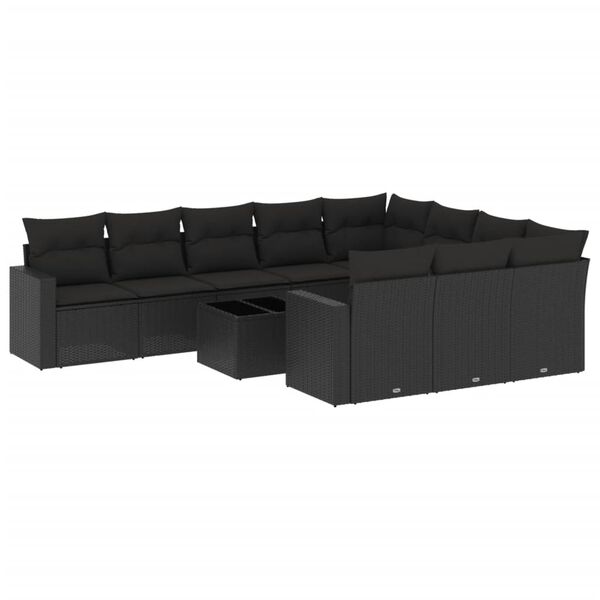 vidaXL 11-delige Loungeset met kussens poly rattan zwart