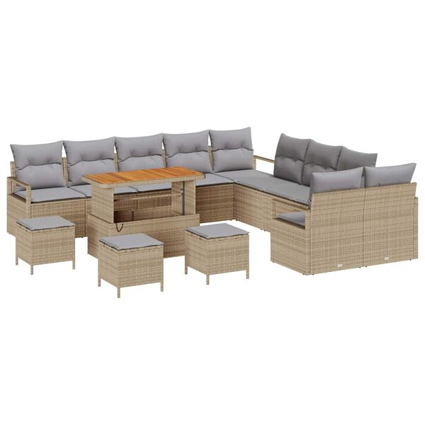 vidaXL Tuin Sofa Set met kussen met opslag 14 pcs Beige en Licht Grijs