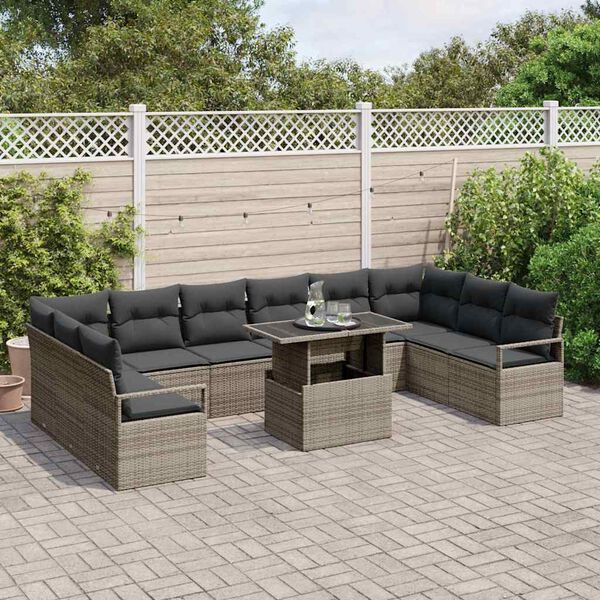 vidaXL Tuin Sofa Set met kussen 11 pcs Grijs poly rattan