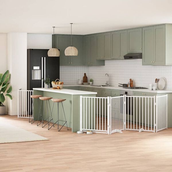 vidaXL Hondenhek inklapbaar met deur 10 panelen 800cm populierhout wit