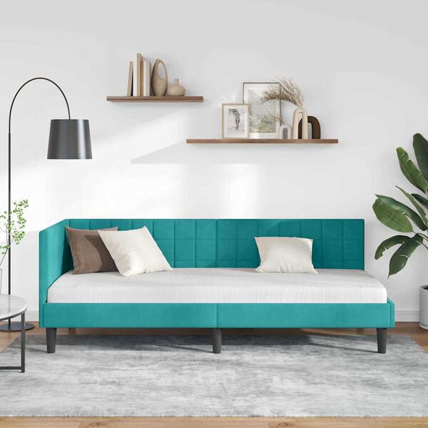 vidaXL Hoekbedframe met hoofdeinde Turquoise 80 cm x 200 cm Fluweel