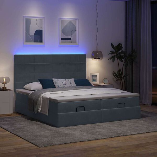 vidaXL Ottoman bed met matrassen en LED's 200x200cm fluweel