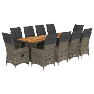 vidaXL 11-delige Bistroset met kussens poly rattan grijs
