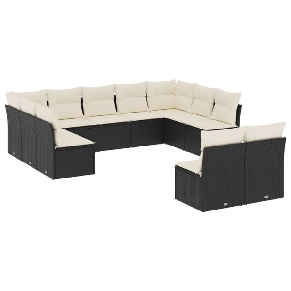vidaXL 11-delige Loungeset met kussens poly rattan zwart