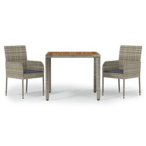vidaXL 3-delige Tuinset met kussens poly rattan grijs