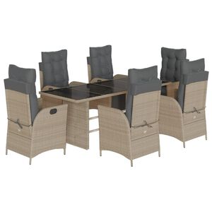 vidaXL 7-delige Tuinset met kussens poly rattan grijs
