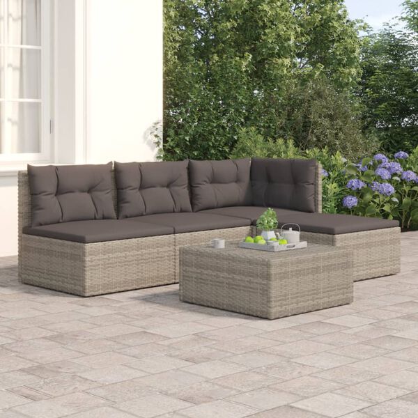 vidaXL 4-delige Loungeset met kussens poly rattan grijs