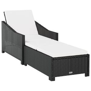 vidaXL Ligbed met cr&egrave;mewit kussen poly rattan zwart
