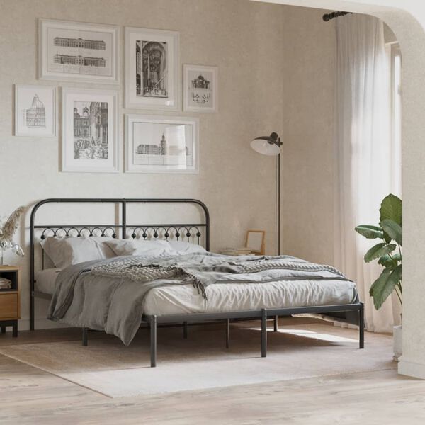 vidaXL Bedframe met hoofdbord metaal zwart 160x200 cm