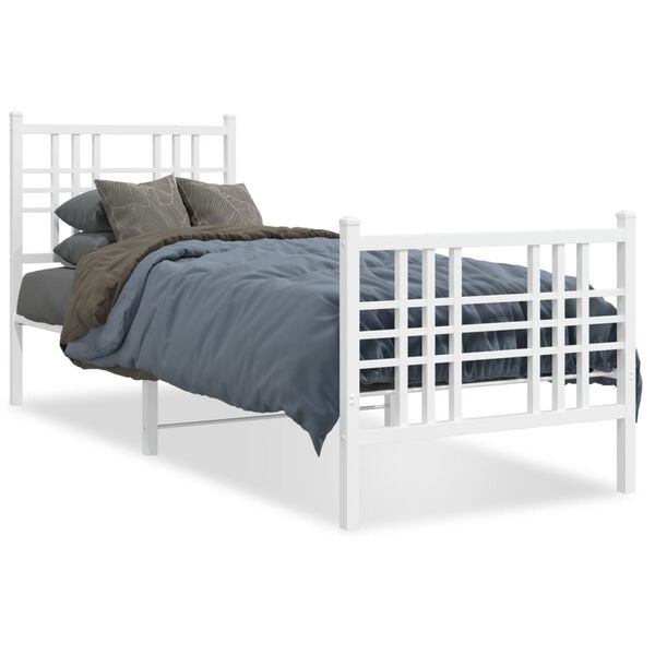vidaXL Bedframe met hoofd- en voeteneinde metaal wit 75x190 cm