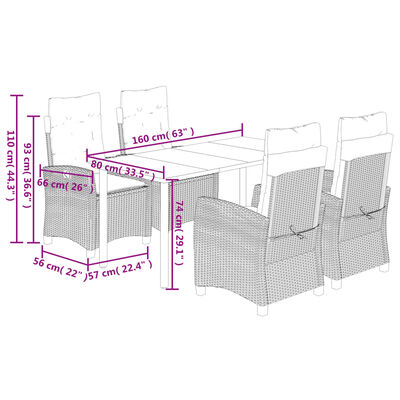 vidaXL 5-delige Tuinset met kussens poly rattan zwart