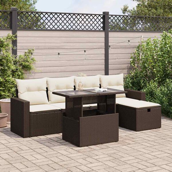 vidaXL 6-delige Loungeset met kussens poly rattan bruin
