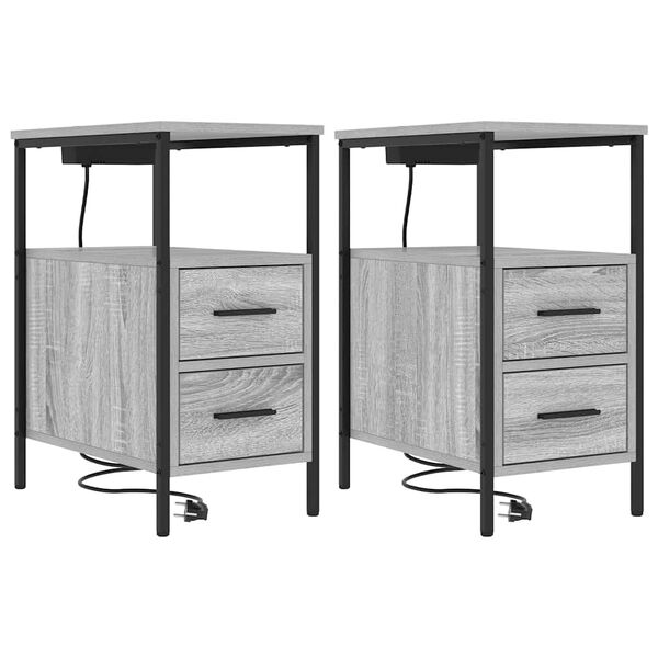 vidaXL Nachtkastje 2 pcs Grijs Sonoma 30 x 48 x 61 cm Bewerkt hout