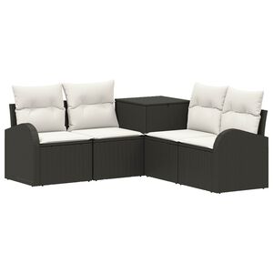 vidaXL Bankstel 5 st Zwart en Cream Wit Poly Rattan en Staal
