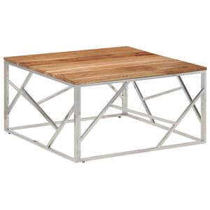 vidaXL Salontafel roestvrij staal en massief acaciahout zilverkleurig