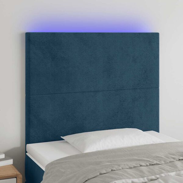 vidaXL Hoofdbord LED 80x5x118/128 cm fluweel donkerblauw