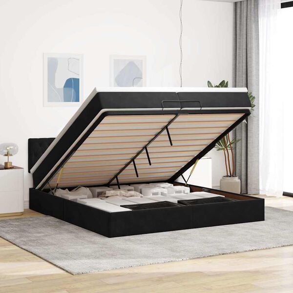 vidaXL Ottoman bed met matras 200x200 cm fluweel zwart