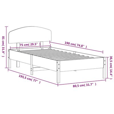 vidaXL Bedframe zonder matras massief grenenhout wit 75x190 cm