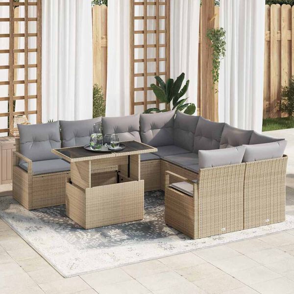 vidaXL Tuin Sofa Set met kussen 9 pcs Beige en Licht Grijs poly rattan