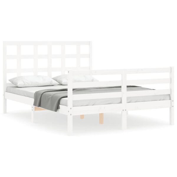 vidaXL Bedframe met hoofdbord massief hout wit 120x200 cm