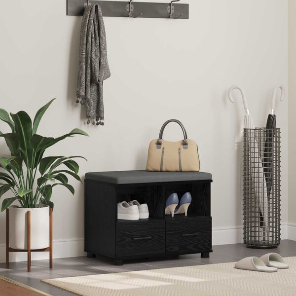 vidaXL Halbank met kussen met lade Zwart Eiken 60 x 38 x 46 cm