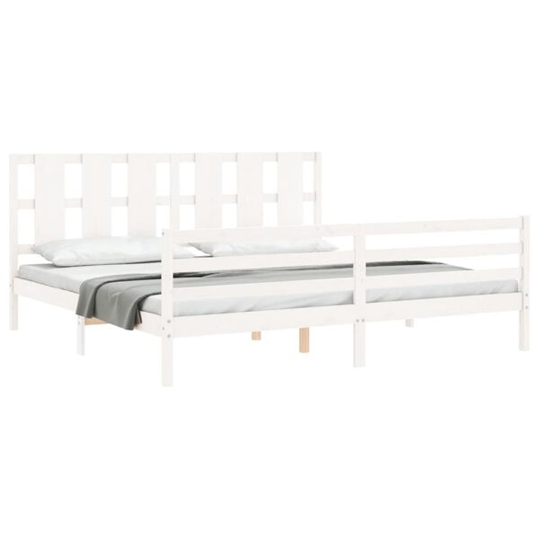vidaXL Bedframe met hoofdbord massief hout wit 200x200 cm