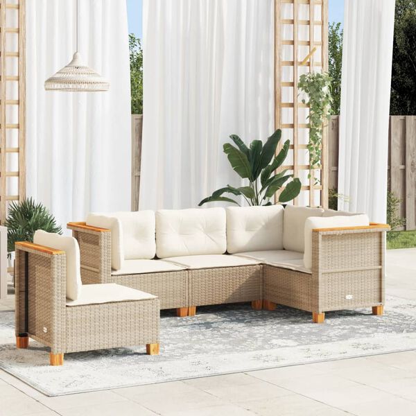 vidaXL 5-delige Loungeset met kussens poly rattan beige