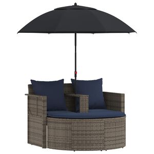 vidaXL Tuinbank met kussen 8 pcs Grijs en Marineblauw poly rattan