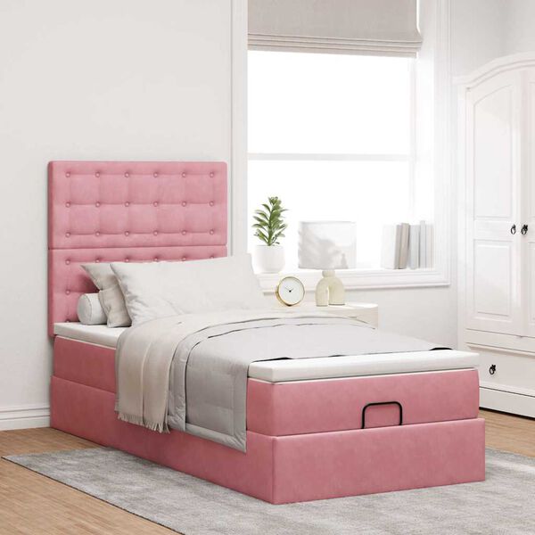 vidaXL Ottoman bed met matrassen 90x200cm fluweel roze