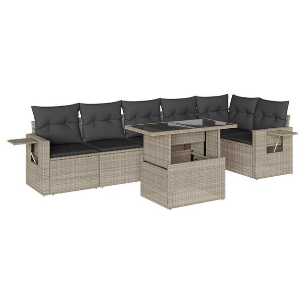 vidaXL 7-delige Loungeset met kussens poly rattan lichtgrijs