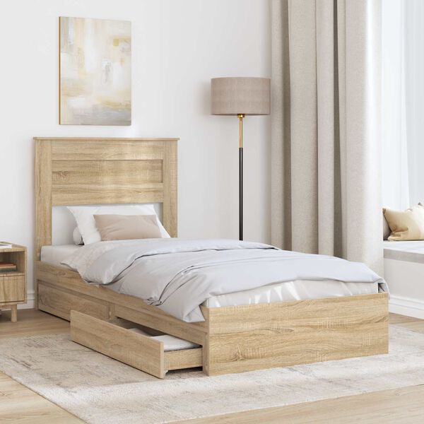 vidaXL Opslag bed met lade Sonoma Eiken 100 x 200 cm Bewerkt hout