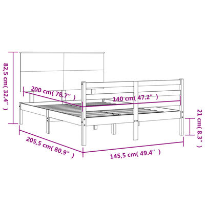 vidaXL Bedframe met hoofdbord massief hout wit 140x200 cm