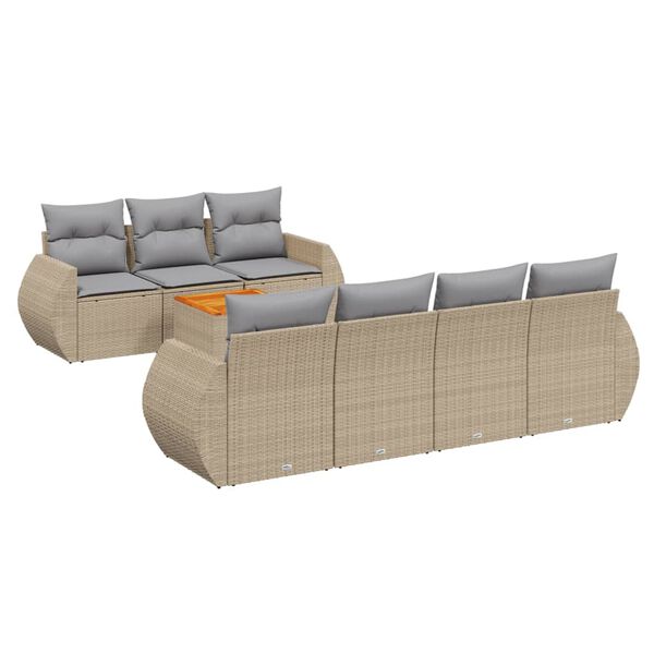 vidaXL 8-delige Loungeset met kussens poly rattan beige