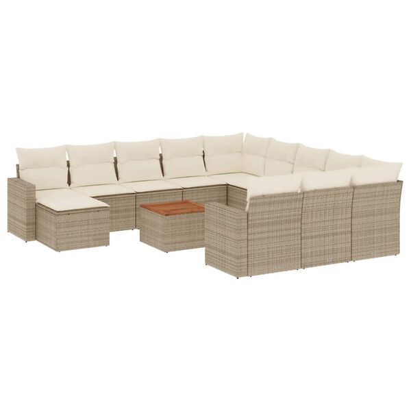 vidaXL 13-delige Loungeset met kussens poly rattan beige