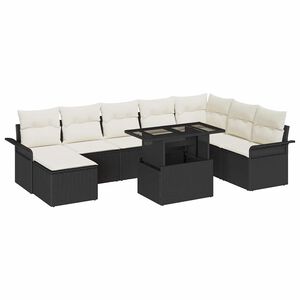 vidaXL Tuin Sofa Set met kussen met opslag 9 pcs Zwart en Cr&egrave;me