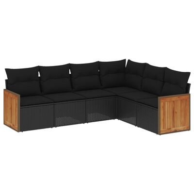 vidaXL 6-delige Loungeset met kussens poly rattan zwart